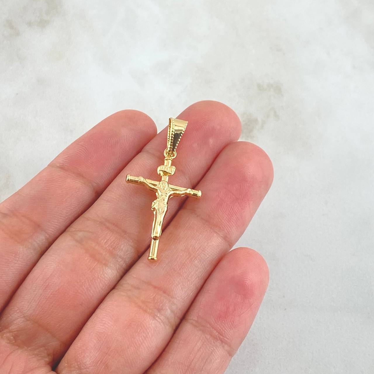 Pendant Christ Cross Staff 1.55gr / 3.9cm / Polished Charger Bordered 18K Yellow Gold