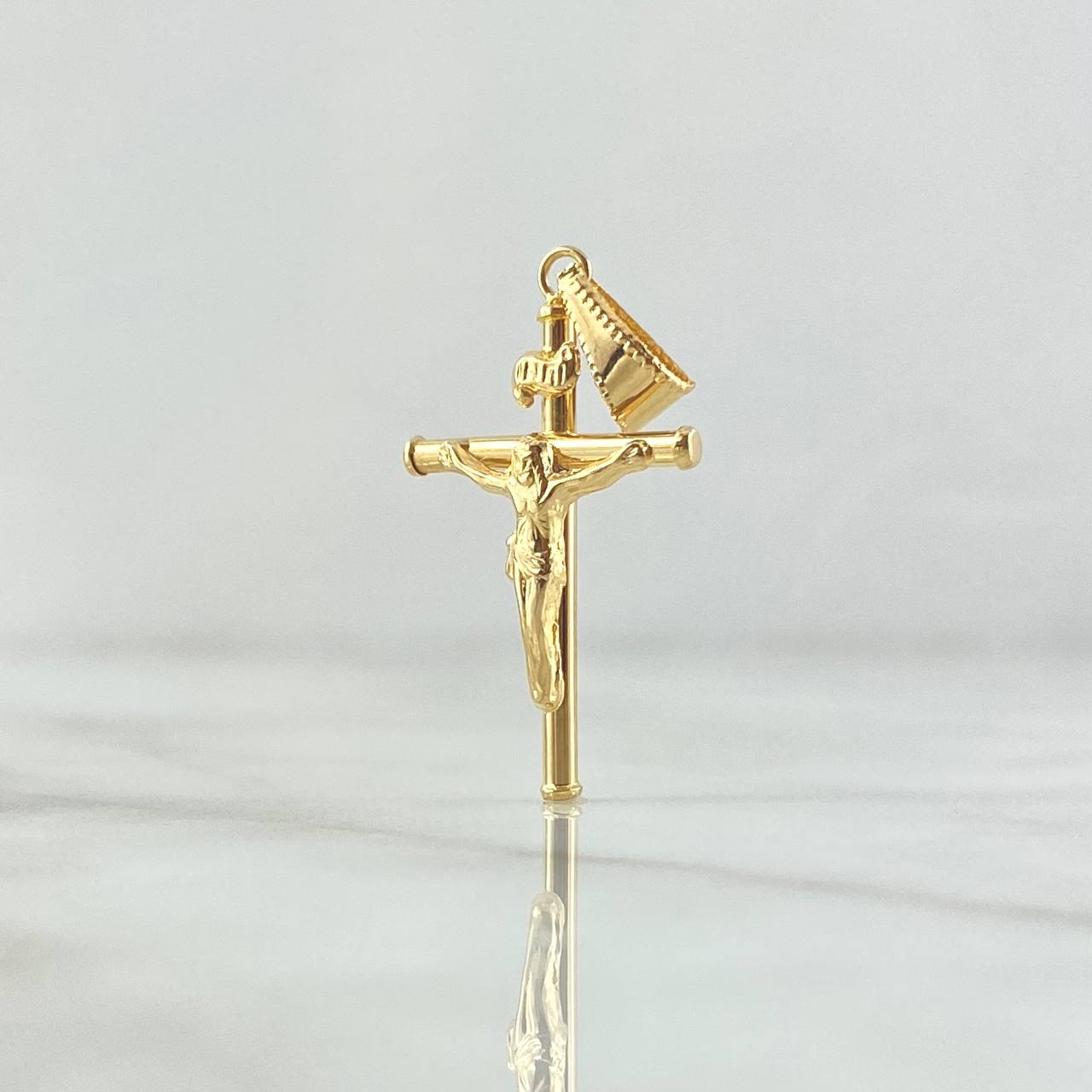 Pendant Christ Cross Staff 1.15gr / 3.5cm / Polished Charger Bordered 18K Yellow Gold ©