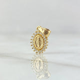 Dije Virgen Milagrosa 0.7gr / 1.6cm / Circones Blancos Cargador Liso Oro Amarillo 18K *
