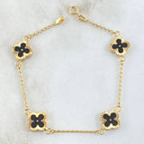 Bracelet Spike Flower Clover Diamond Cut 3.35gr / 17.5cm / 1.4mm Black Resin 4pcs 18K Yellow Gold *