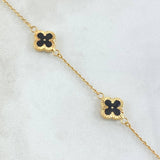 Bracelet Spike Flower Clover Diamond Cut 3.5gr / 17.5cm / 1.4mm Black Resin 4pcs Yellow Gold 18K