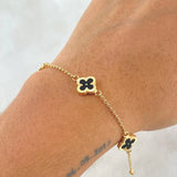 Bracelet Spike Flower Clover Diamond Cut 3.5gr / 17.5cm / 1.4mm Black Resin 4pcs Yellow Gold 18K