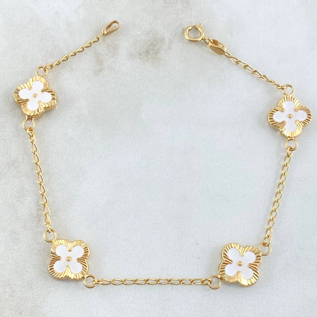 Bracelet Spike Flower Clover Diamond Cut 3.3gr / 17.5cm / 1.4mm White Resin 4pcs 18K Yellow Gold