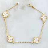 Bracelet Spike Flower Clover Diamond Cut 3.25gr / 19.5cm / 1.4mm White Resin 4pcs 18K Yellow Gold ©