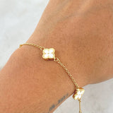 Bracelet Spike Flower Clover Diamond Cut 3.3gr / 17.5cm / 1.4mm White Resin 4pcs 18K Yellow Gold