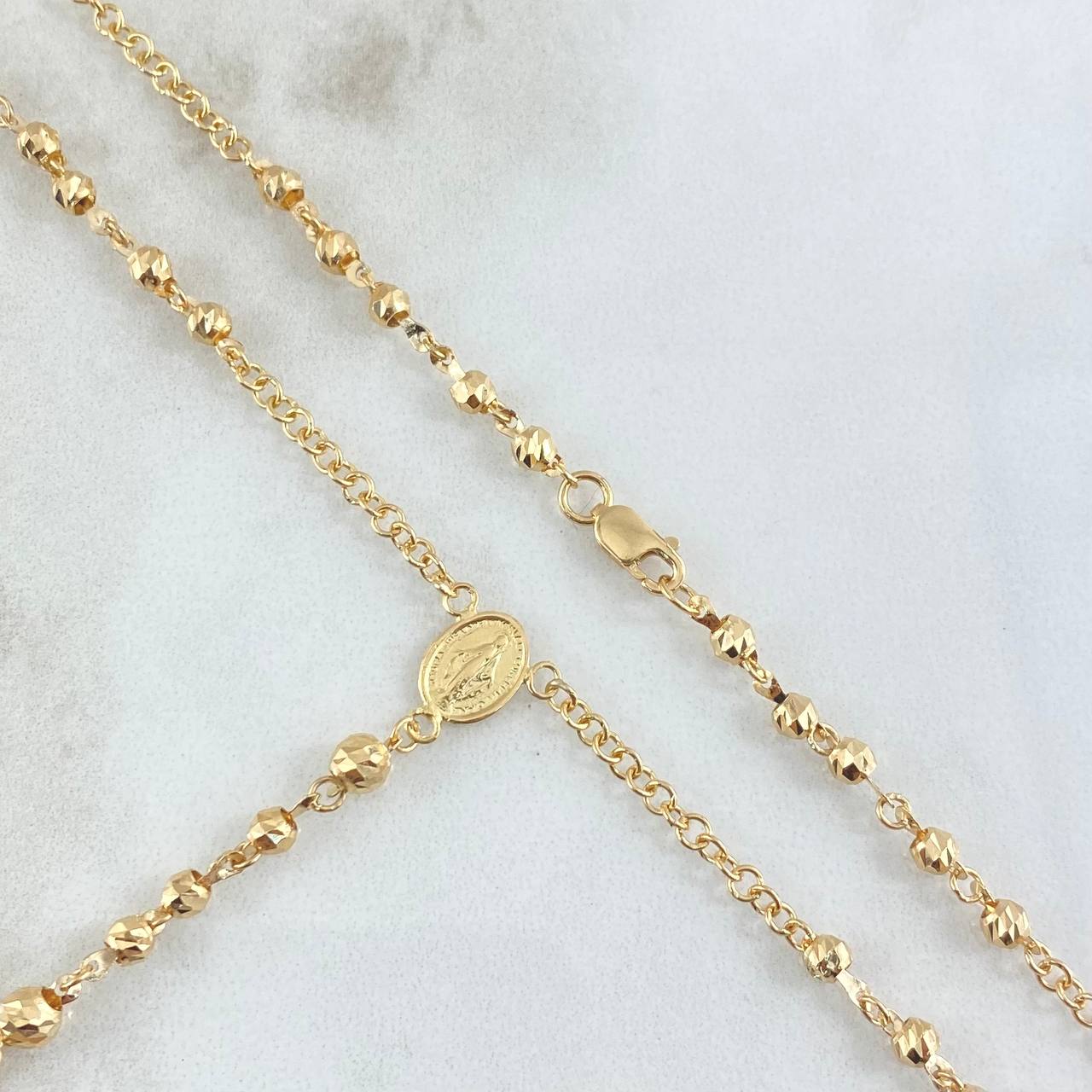 Miraculous Virgin Rosario Cross Frame 8.9gr / 60cm / 3mm-4mm Beads Diamond Cut 18K Yellow Gold *