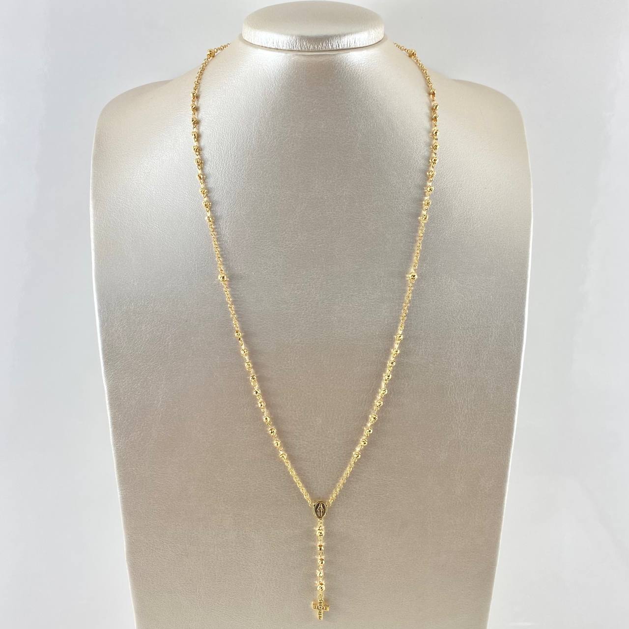 Rosario Virgen Milagrosa Cruz Marco 8.3gr / 55cm / 3mm-4mm Bolas Diamantadas Oro Amarillo 18K ©