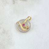 Dije LOVE en Circulo 1.25gr / 2cm / Circones Blancos Fucsia Oro Amarillo 18K *