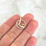 Dije LOVE en Circulo 1.25gr / 2cm / Circones Blancos Fucsia Oro Amarillo 18K *