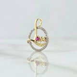 Dije LOVE en Circulo 1.25gr / 2cm / Circones Blancos Fucsia Oro Amarillo 18K *