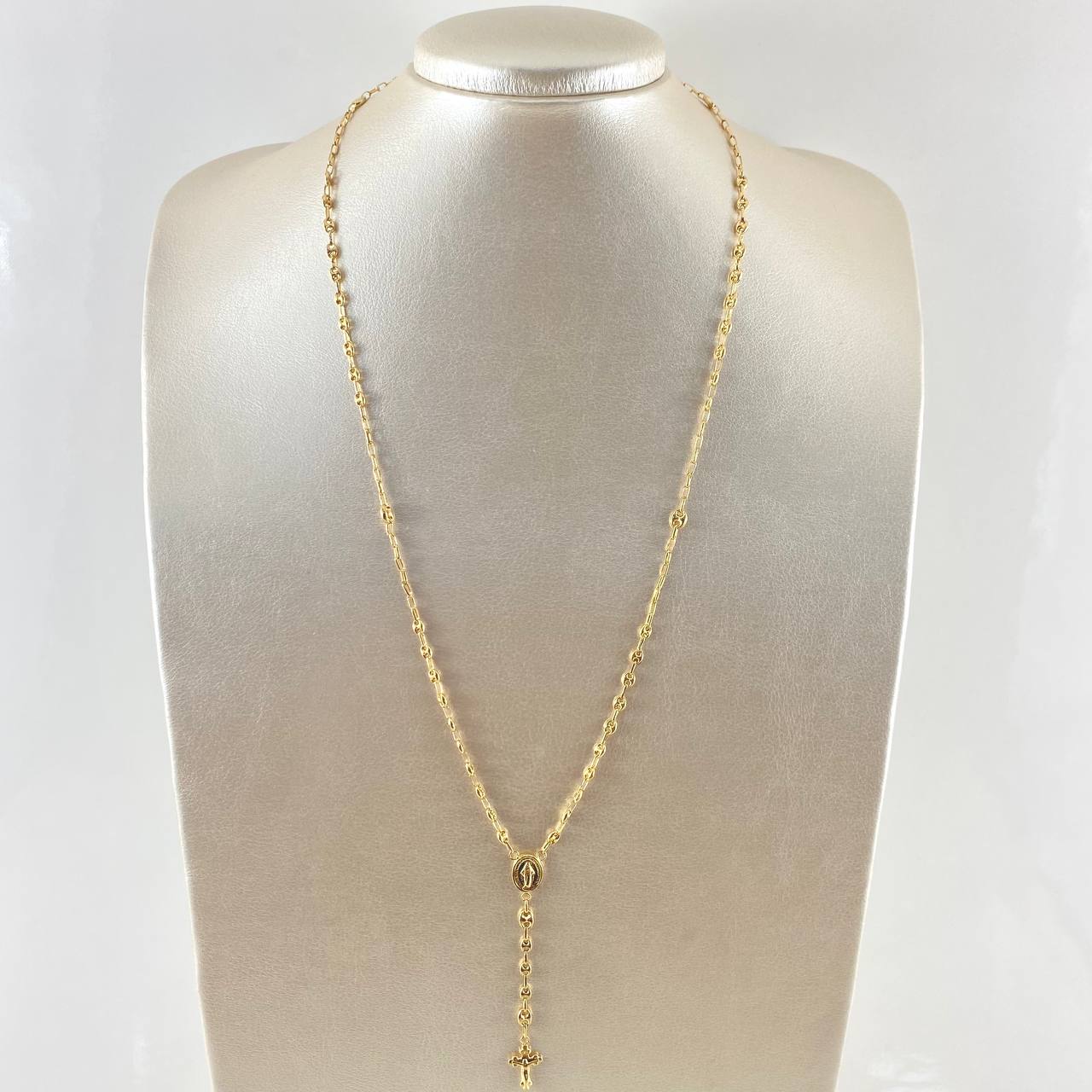 Rosario GC Virgen Milagrosa Cruz Tres Puntas 5.5gr / 50cm / 3mm-4mm Liso Oro Amarillo 18K ©