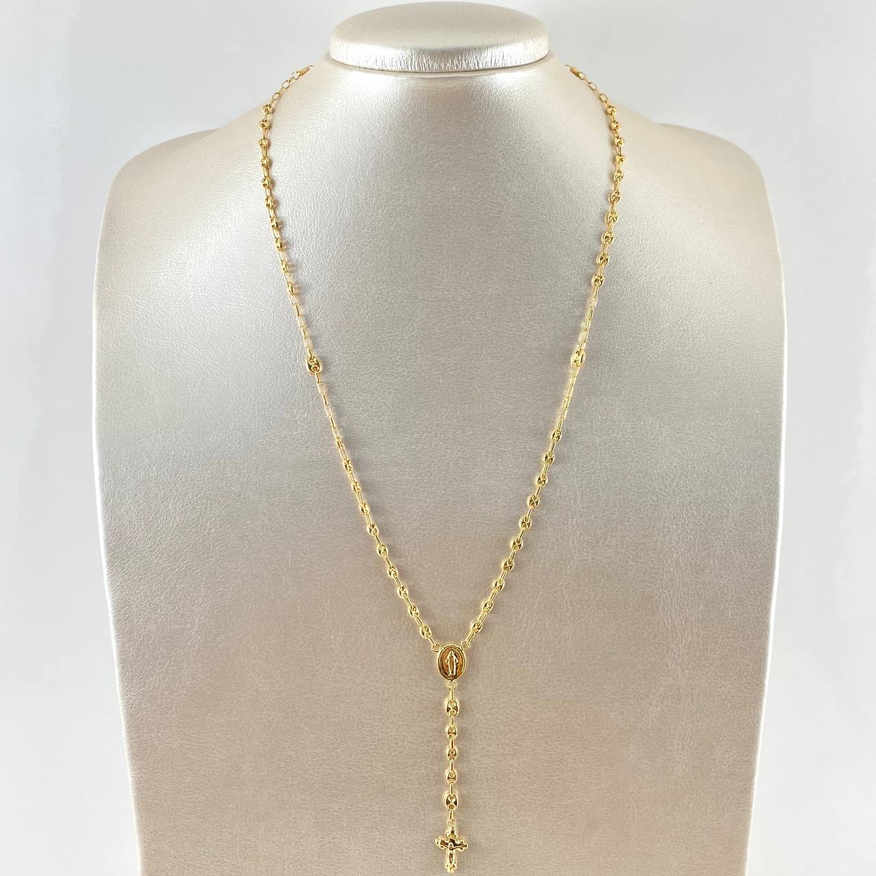 Rosary GC Virgen Milagrosa Cross Christ Three Points 5.2gr / 50cm / 3mm-4mm Smooth 18K Yellow Gold