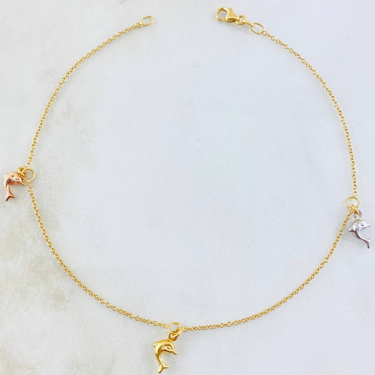 Classic Link Dolphin Anklet 2.05gr / 9 3/4 in / Three Gold 18K