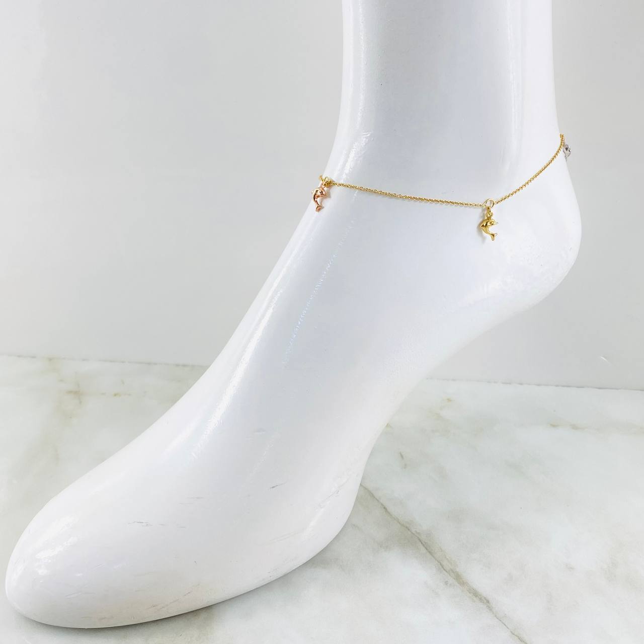 Classic Link Dolphin Anklet 2.05gr / 9 3/4 in / Three Gold 18K