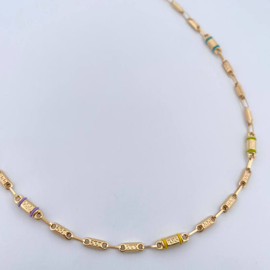 Cadena Rustica Tribal 9.25gr / 51cm / 3.4mm Cauchos De Colores Oro Amarillo 18K $