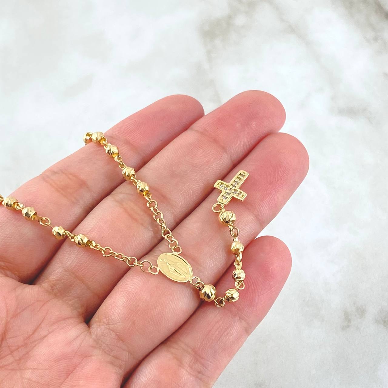 Miraculous Virgin Rosary Cross 8.4gr / 55cm / 18K Gold