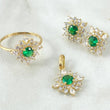 Star Flower Set - Stud Earrings 1.2cm - Pendant 2.1cm - Ring Size 7 6.15 - White Zircons Green Mother of Pearl Special 18K Gold ©