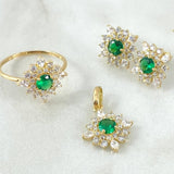 Star Flower Set - Stud Earrings 1.2cm - Pendant 2.1cm - Ring Size 7 6.15 - White Zircons Green Mother of Pearl Special 18K Gold ©