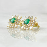 Star Flower Set - Stud Earrings 1.2cm - Pendant 2.1cm - Ring Size 7 6.15 - White Zircons Green Mother of Pearl Special 18K Gold ©
