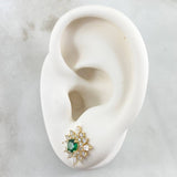 Star Flower Set - Stud Earrings 1.2cm - Pendant 2.1cm - Ring Size 7 6.15 - White Zircons Green Mother of Pearl Special 18K Gold ©