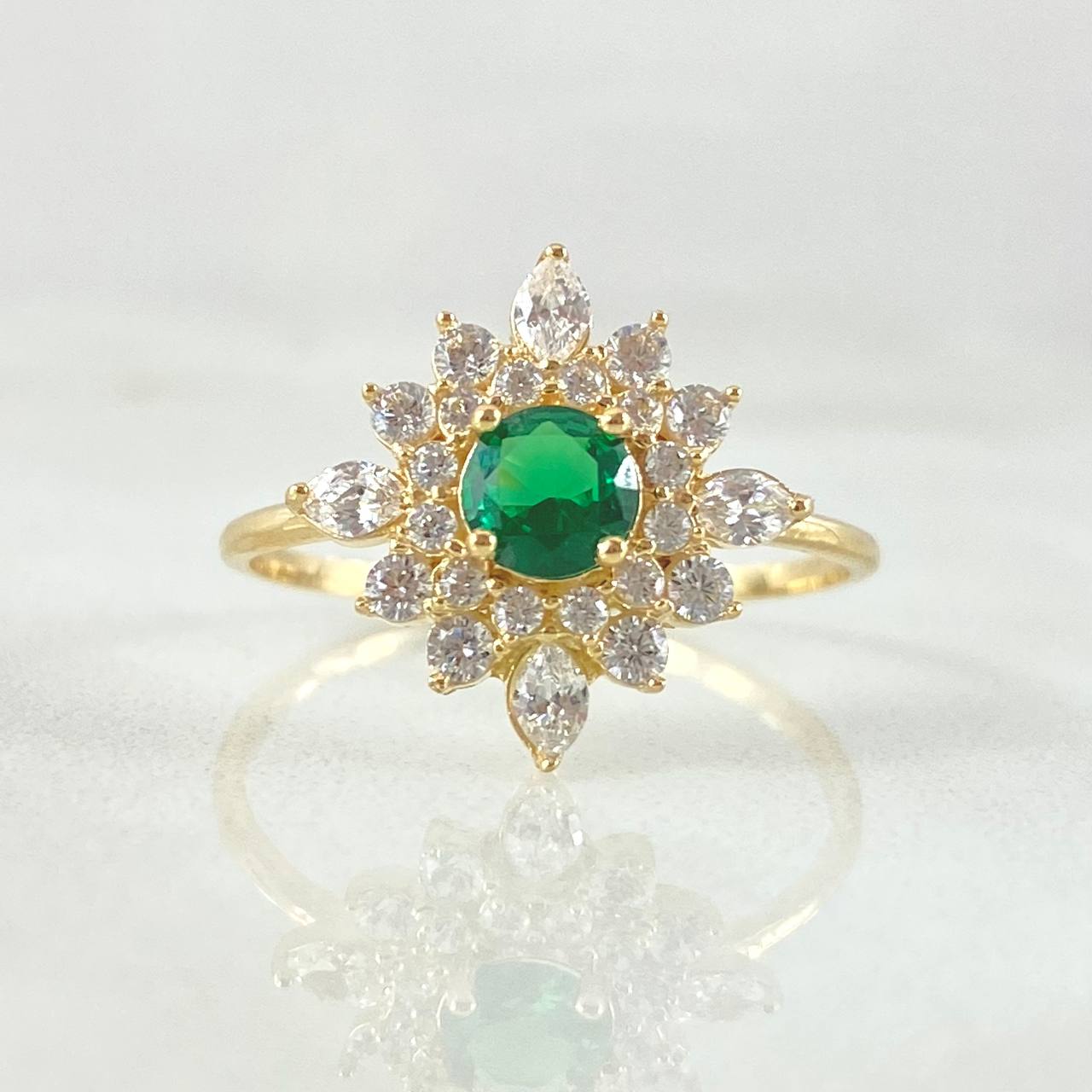 Star Flower Set - Stud Earrings 1.2cm - Pendant 2.1cm - Ring Size 7 6.15 - White Zircons Green Mother of Pearl Special 18K Gold ©