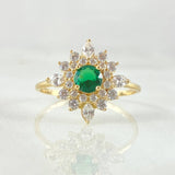 Star Flower Set - Stud Earrings 1.2cm - Pendant 2.1cm - Ring Size 7 6.15 - White Zircons Green Mother of Pearl Special 18K Gold ©