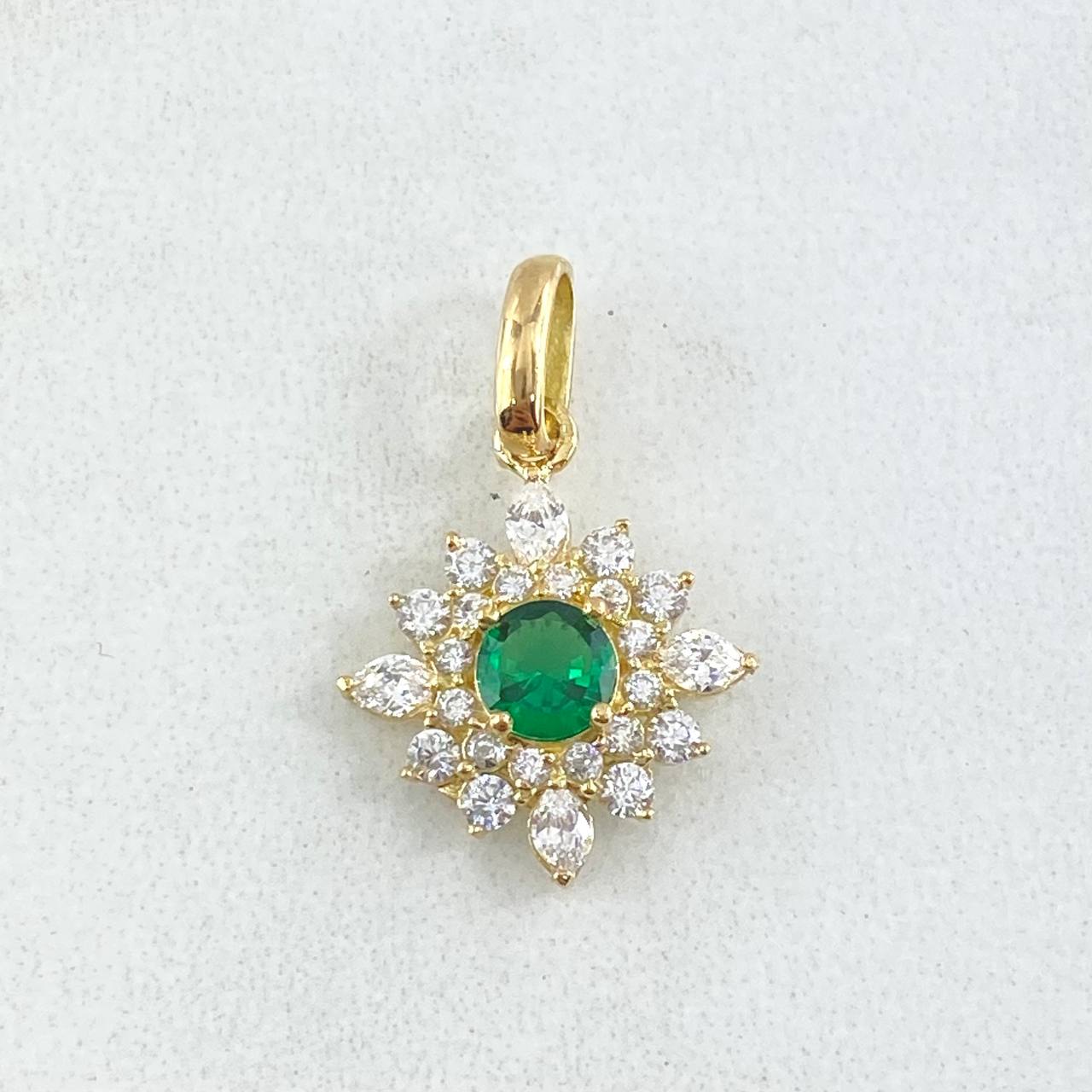 Star Flower Set - Stud Earrings 1.2cm - Pendant 2.1cm - Ring Size 7 6.15 - White Zircons Green Mother of Pearl Special 18K Gold ©