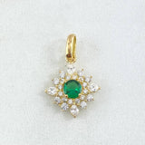 Star Flower Set - Stud Earrings 1.2cm - Pendant 2.1cm - Ring Size 7 6.15 - White Zircons Green Mother of Pearl Special 18K Gold ©