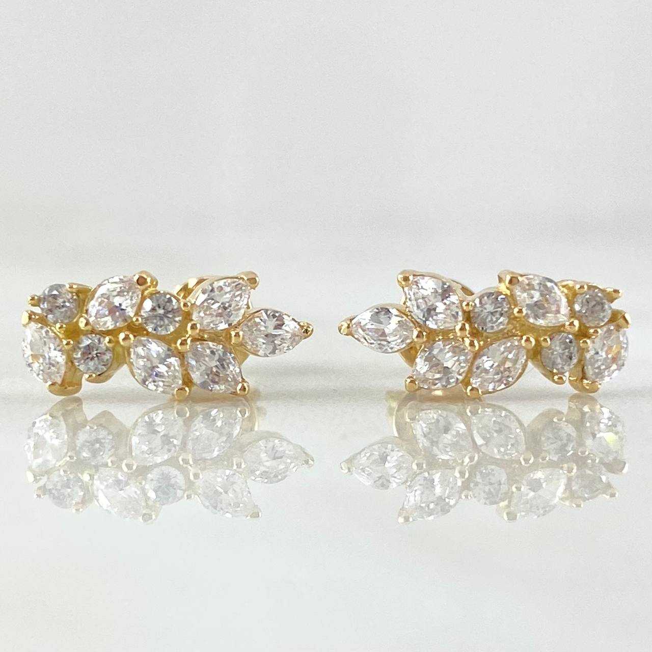 Set Espiga Seguida - Topos 1.2cm - Dije 2cm - Anillo T7 1/4 6.1 Circones Blancos  Nac.Esp. Oro 18K ©