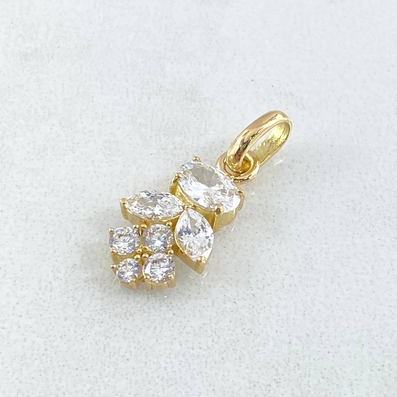 Set Espiga Seguida - Topos 1.2cm - Dije 2cm - Anillo T7 1/4 6.1 Circones Blancos  Nac.Esp. Oro 18K ©