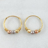 Hoop Earrings Trio Beads 0.95g / 1/2 in Three Golds 18K