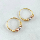 Hoop Earrings Trio Beads 0.95g / 1/2 in Three Golds 18K