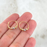 Hoop Earrings Trio Beads 1.1g / 3/4 in Three Golds 18K