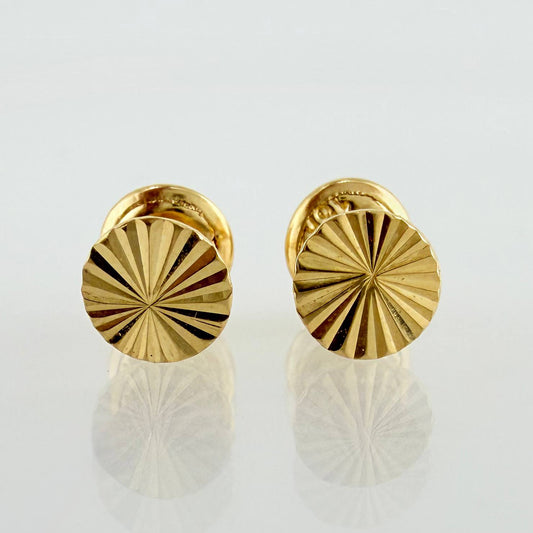 Flat Circle Diamond Cut Stud Earrings 0.55g / in / 6.25mm Yellow Gold 18K