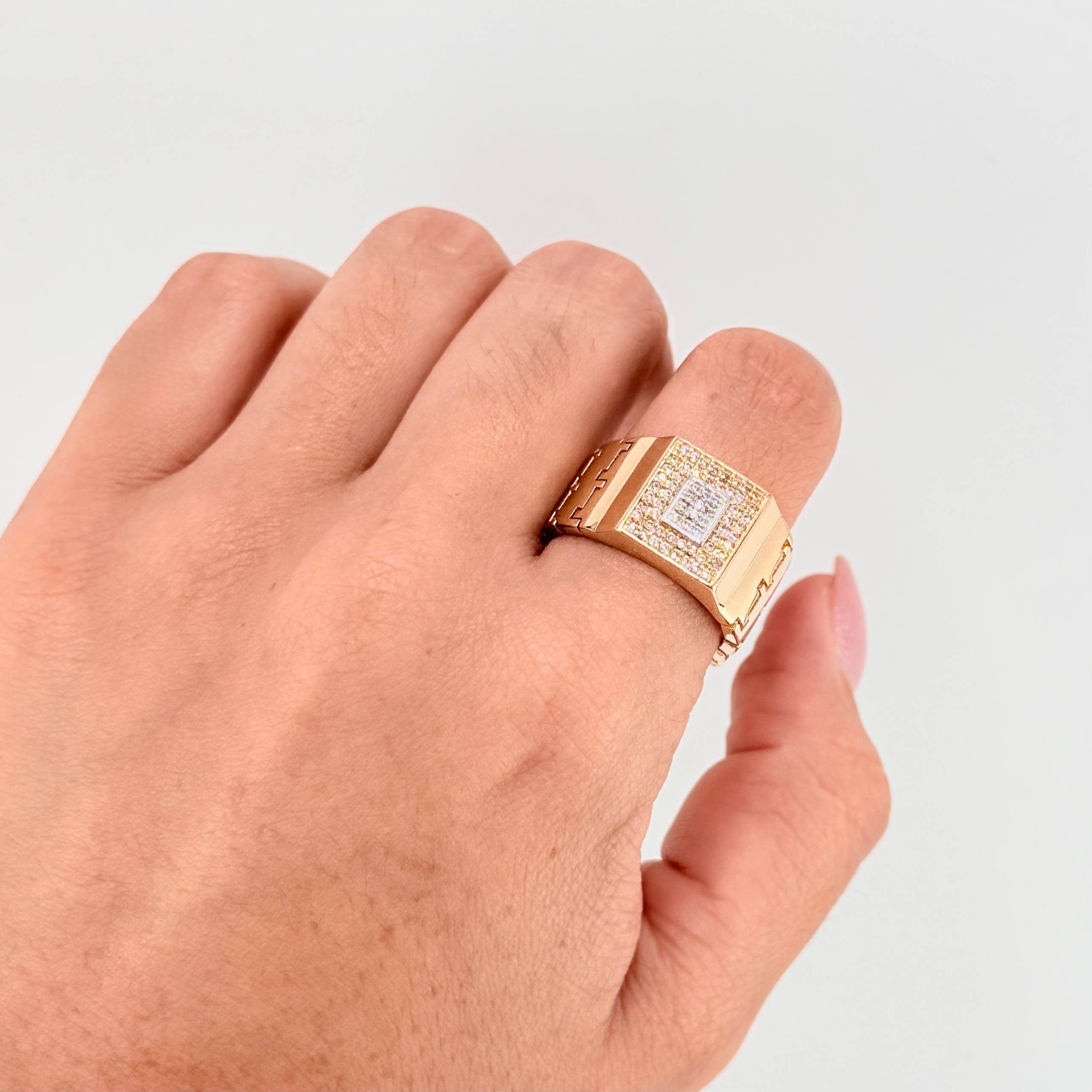 Anillo Correa Movil Tupido 10.45gr / T11 1/2 / Dos Oros Amarillo Blanco 18K *