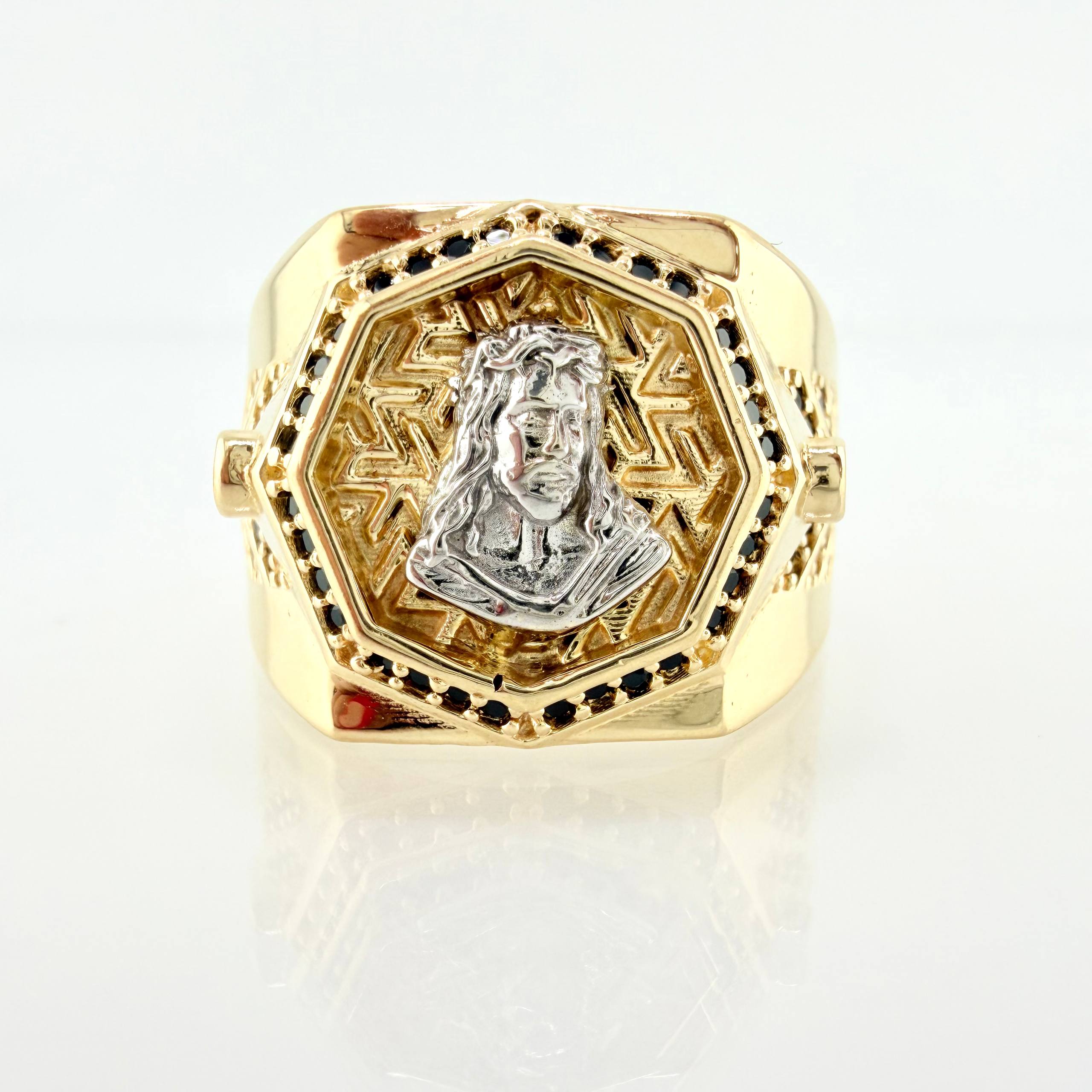 Anillo Rostro Jesus 11.45gr / T9 3/4 / Dos Oros Amarillo Blanco 18K ©