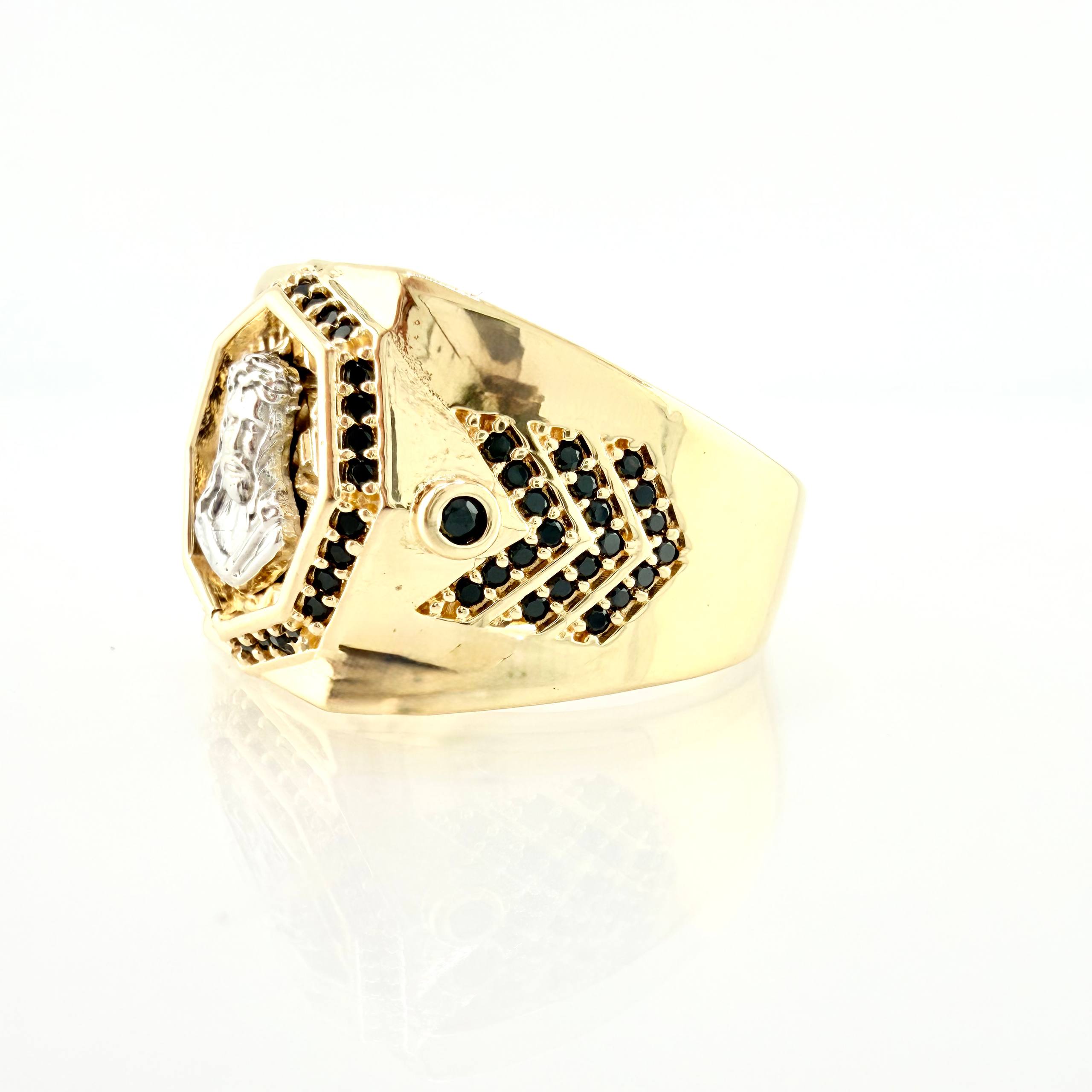 Anillo Rostro Jesus 11.45gr / T9 3/4 / Dos Oros Amarillo Blanco 18K ©