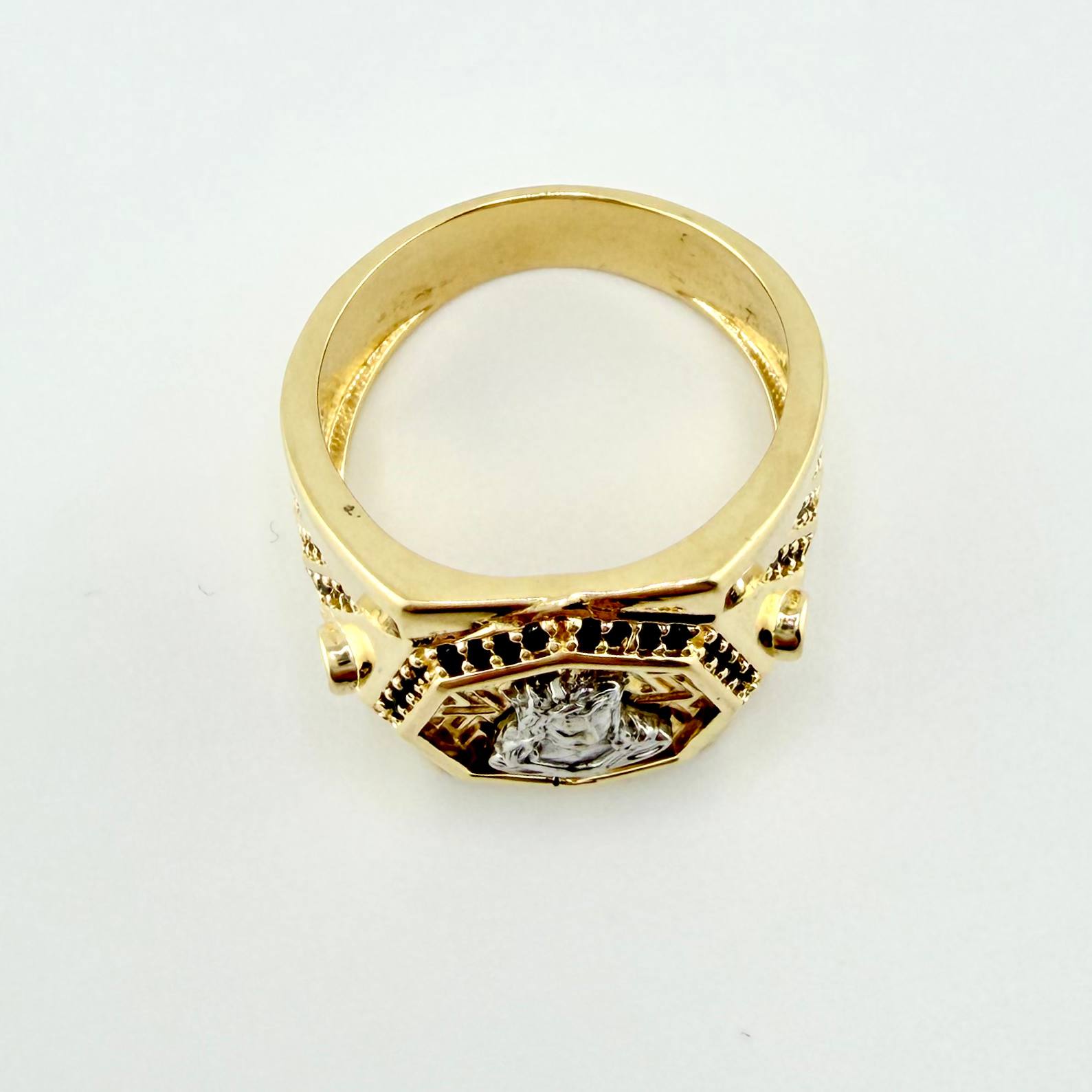 Anillo Rostro Jesus 11.45gr / T9 3/4 / Dos Oros Amarillo Blanco 18K ©