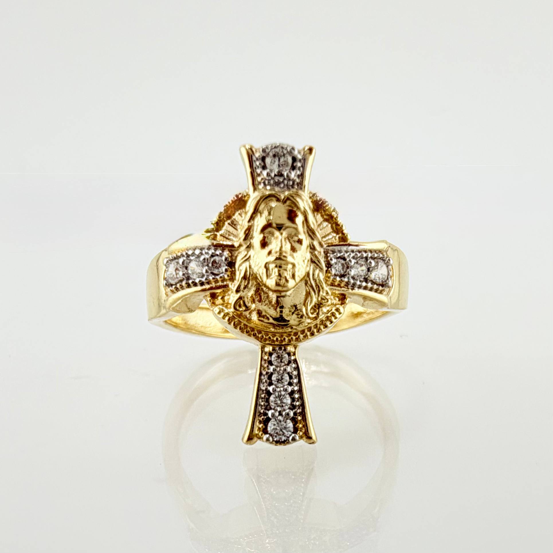 Anillo Cruz Rostro Jesus 3.65gr / T6 1/2 / Dos Oros Amarillo Blanco 18K ©