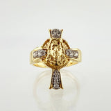 Anillo Cruz Rostro Jesus 3.65gr / T6 1/2 / Dos Oros Amarillo Blanco 18K ©