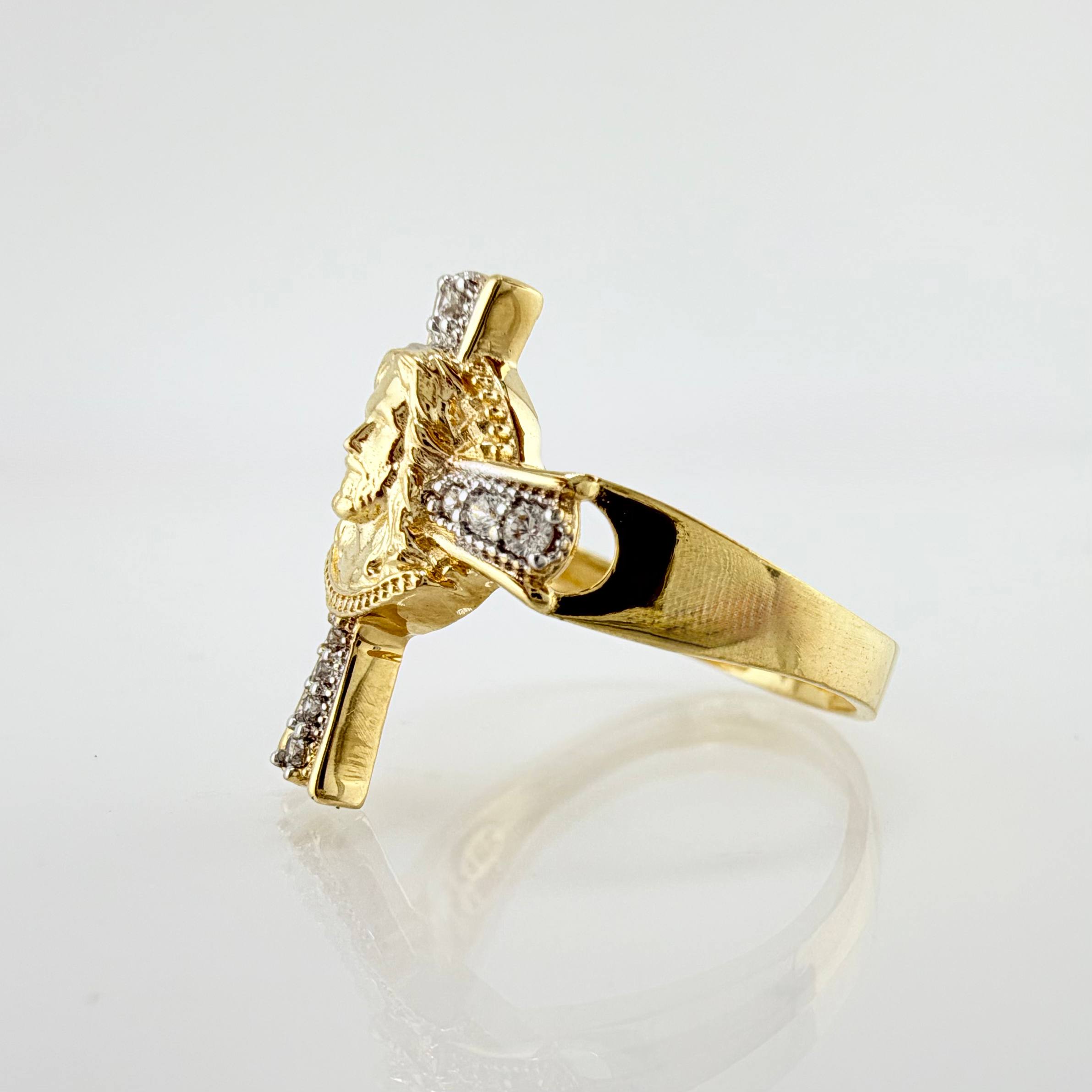 Anillo Cruz Rostro Jesus 3.65gr / T6 1/2 / Dos Oros Amarillo Blanco 18K ©
