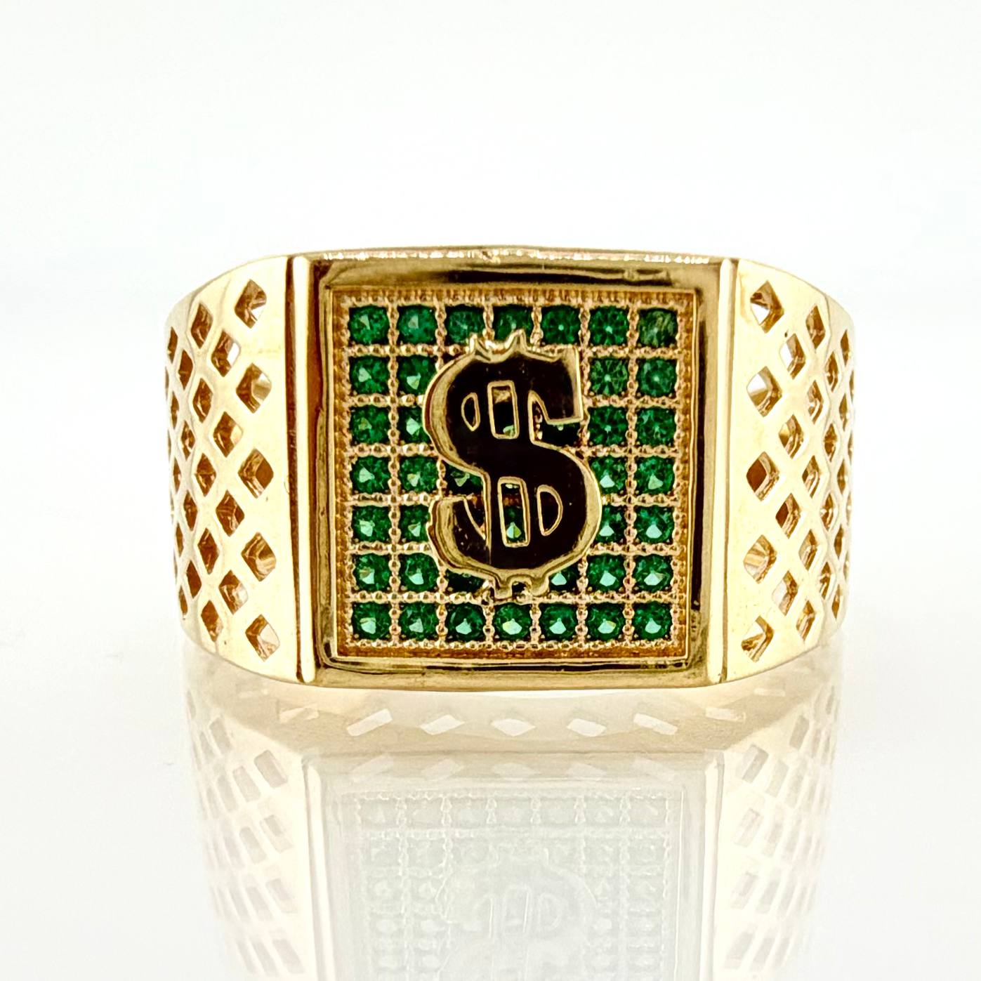 Anillo Sello Signo Dólar 6gr / T9 1/4 / Oro Amarillo 18K ©