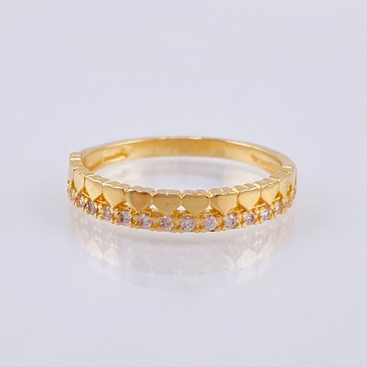 Anillo Solitario Carril Corazones 2.45 g / T6 Dos Oros Amarillo Blanco 18K