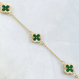 Pulso Espiga Flor Trébol Diamantado 3.35gr / 17.5cm / 1.4mm Resina Verde 4und Oro Amarillo 18K ©