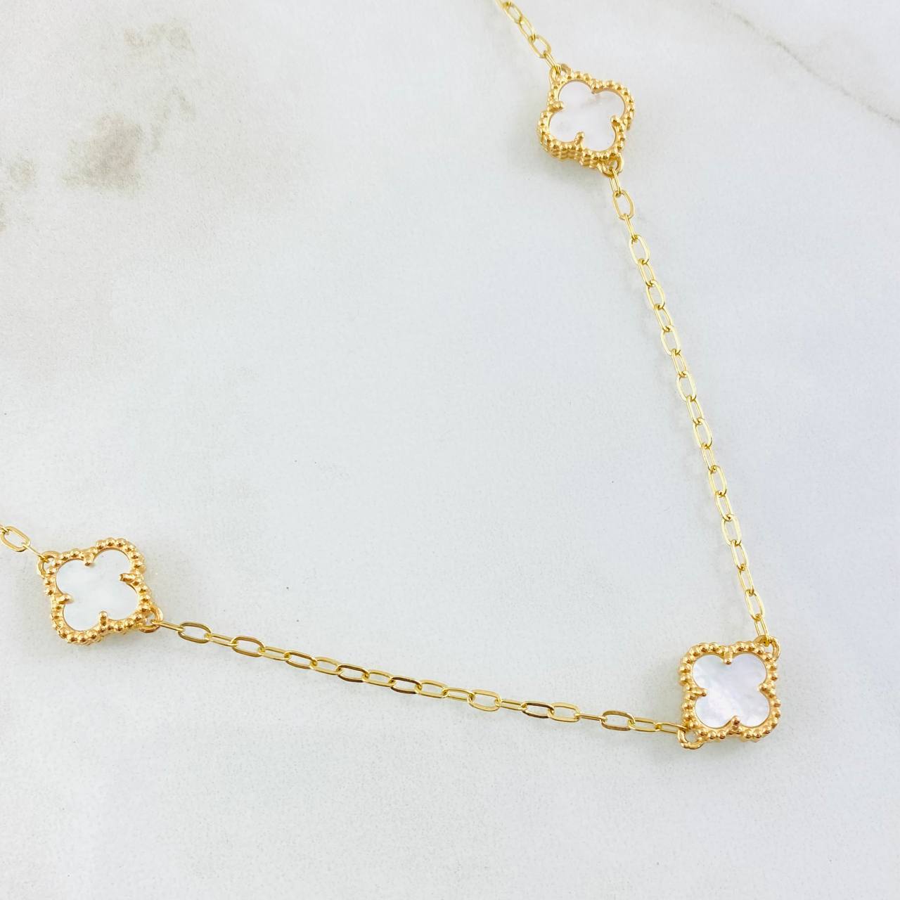 Classic Link Chain Clover White 8.55gr / 19 3/4 in / Yellow Gold Nac.Esp. 18K ©