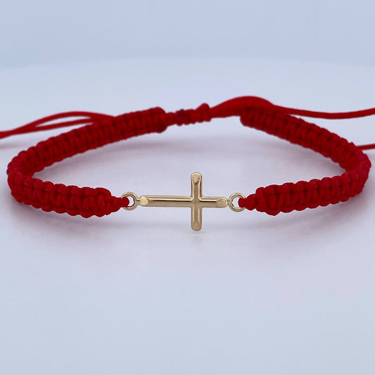 Woven Red Cross Bracelet 0.5gr / 0.2in / 18K Gold $