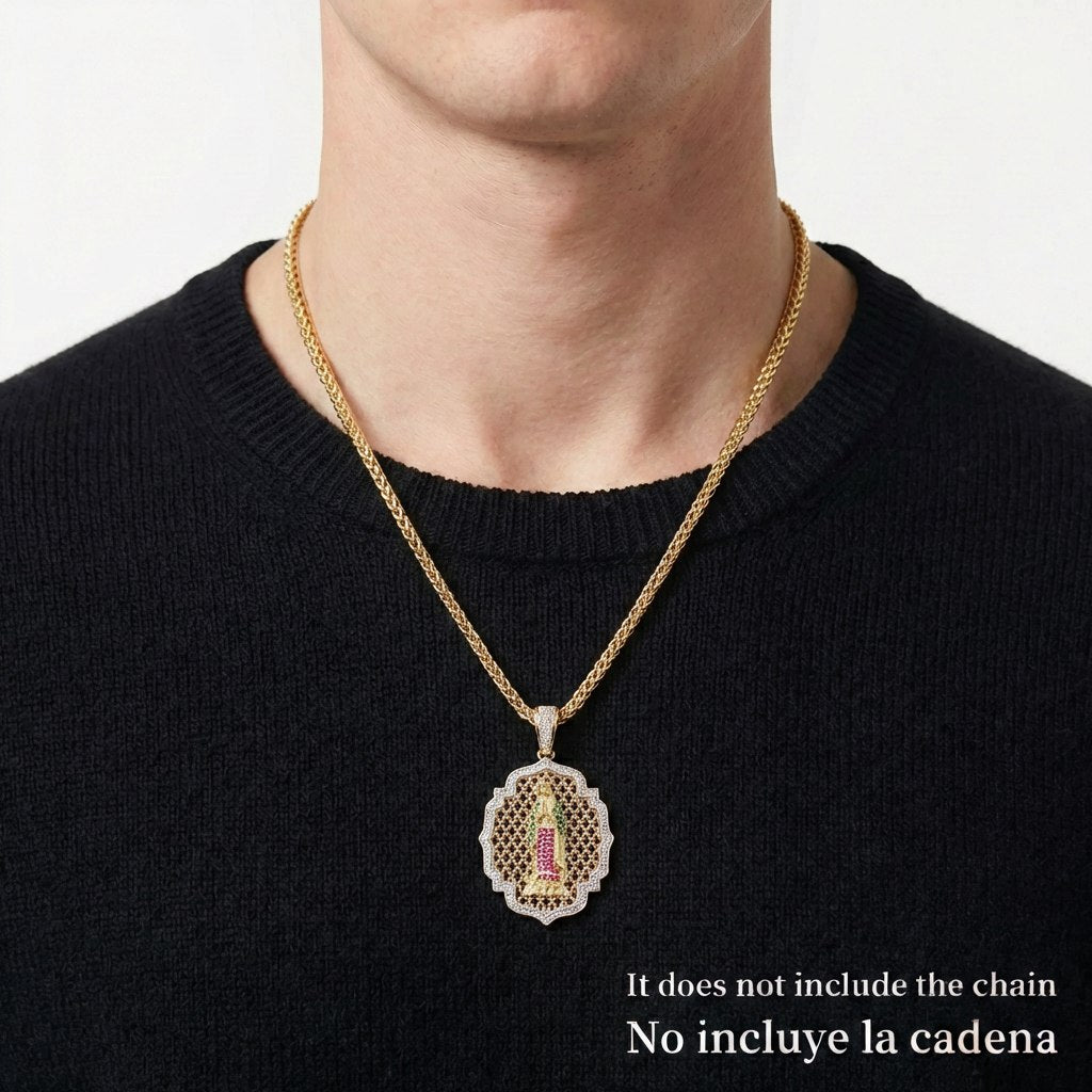 Pendant Virgin of Guadalupe Enmeshed 8.4 g / 2 in Two Golds Yellow White 18K