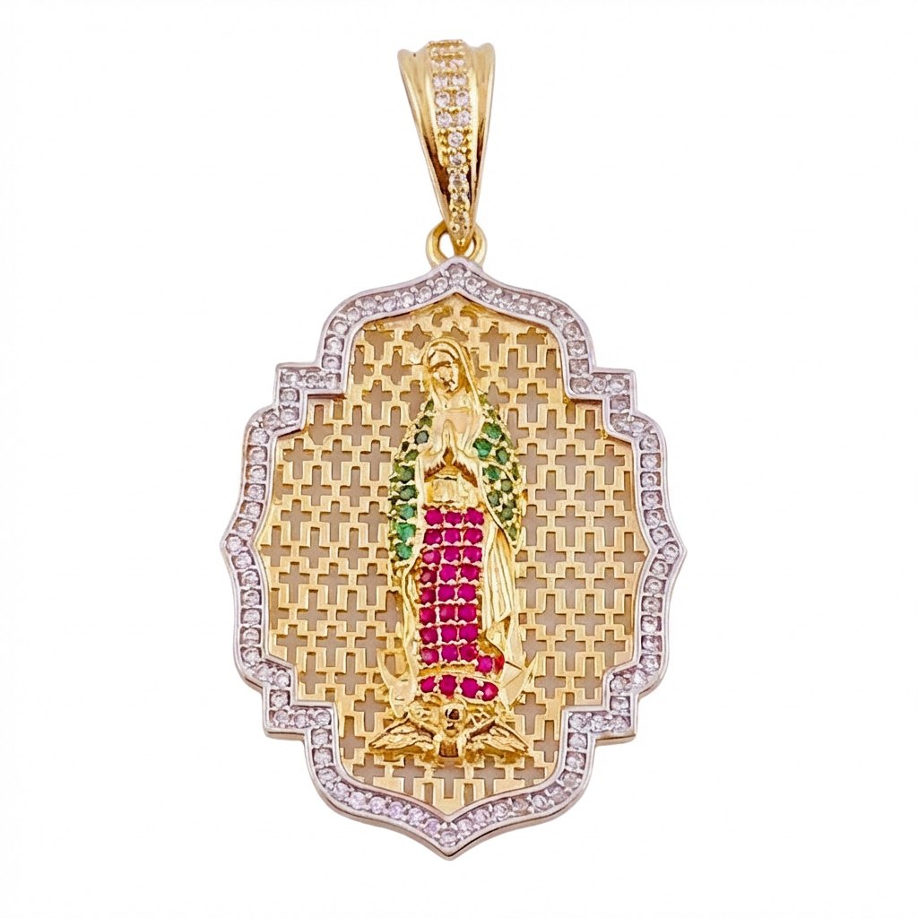 Pendant Virgin of Guadalupe Enmeshed 8.4 g / 2 in Two Golds Yellow White 18K
