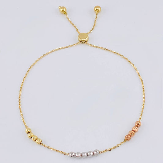 Pulso Modulable Aro Seguido Esferas Tricolor 2.25 g / 6 1/4 in - 2 1/4 in / 2,95 mm Tres Oros 18K