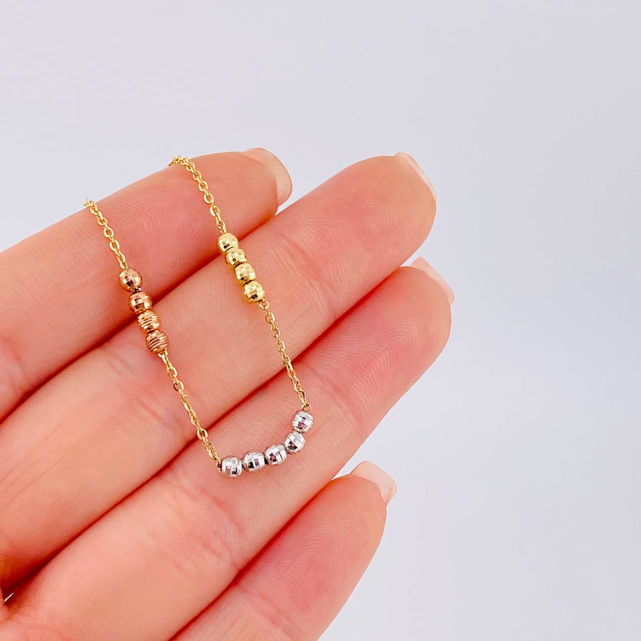 Pulso Modulable Aro Seguido Esferas Tricolor 2.6 g / 6 3/4 in - 2 1/4 in / 2,95 mm Tres Oros 18K